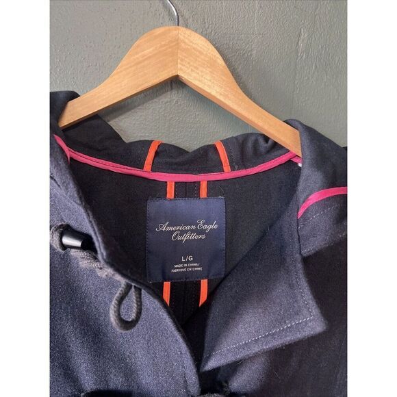 Y2K American Eagle Hooded Poncho Cape Blue Large Wool Blend Overcoat - Picture 2 of 3